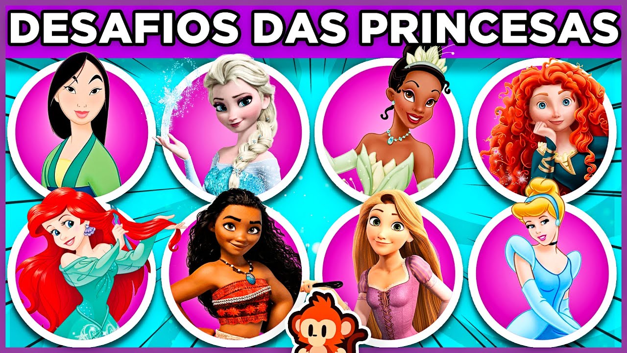 👸🏰 Desafios DISNEY PRINCESAS  25 jogos para testar seus conhecimentos,  raciocínio e memória #quiz 🐵 