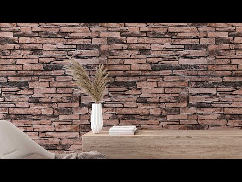 Стінова панель ПВХ для стін 96х48 см Дикий камінь Кладка Піщаник декоративна для стін вагонка Коричневий, видео 1