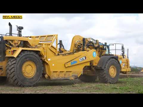 Collins Caterpillar 637K scrapers in action.
