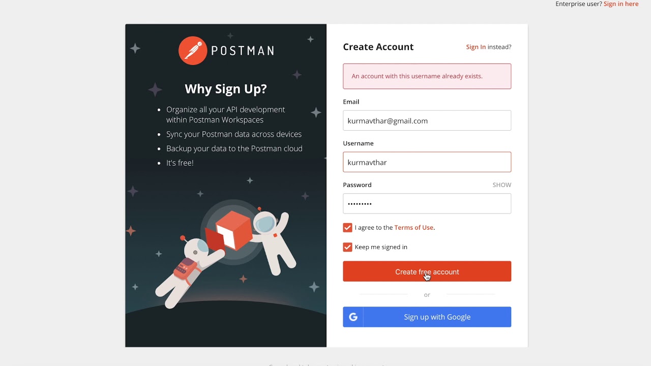 Unable to login to Postman Account - Create Account - YouTube