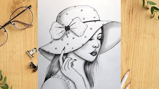 How to draw a girl wearing hat - step by step || Pencil sketch || bir kız nasıl çizilir