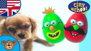 Surprise eggs - Dogs and puppies | Learn colors, numbers and letters for kids - tinyschool