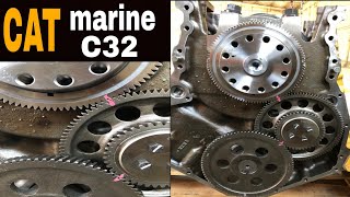CAT C32  marine engine how to adjust gear  timming marks .