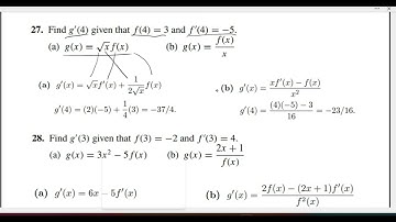 Calculus 1 Ex # 2.4 Q # 27-28 The Product and Quotient Rules: Derivative for given information