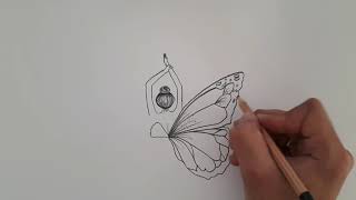 En güzel kelebek kanatlı kız çizimi