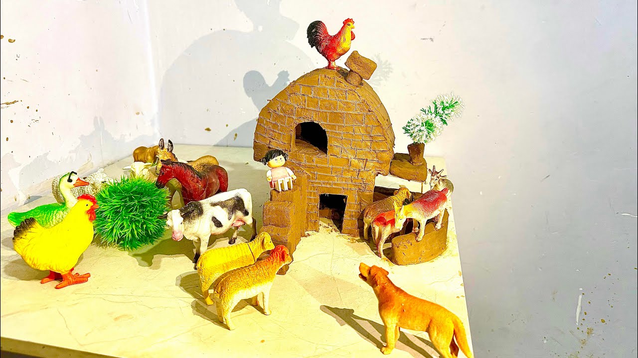 Tiny clay farm animals🐏 | building a tiny clay and straw farmhouse for animals