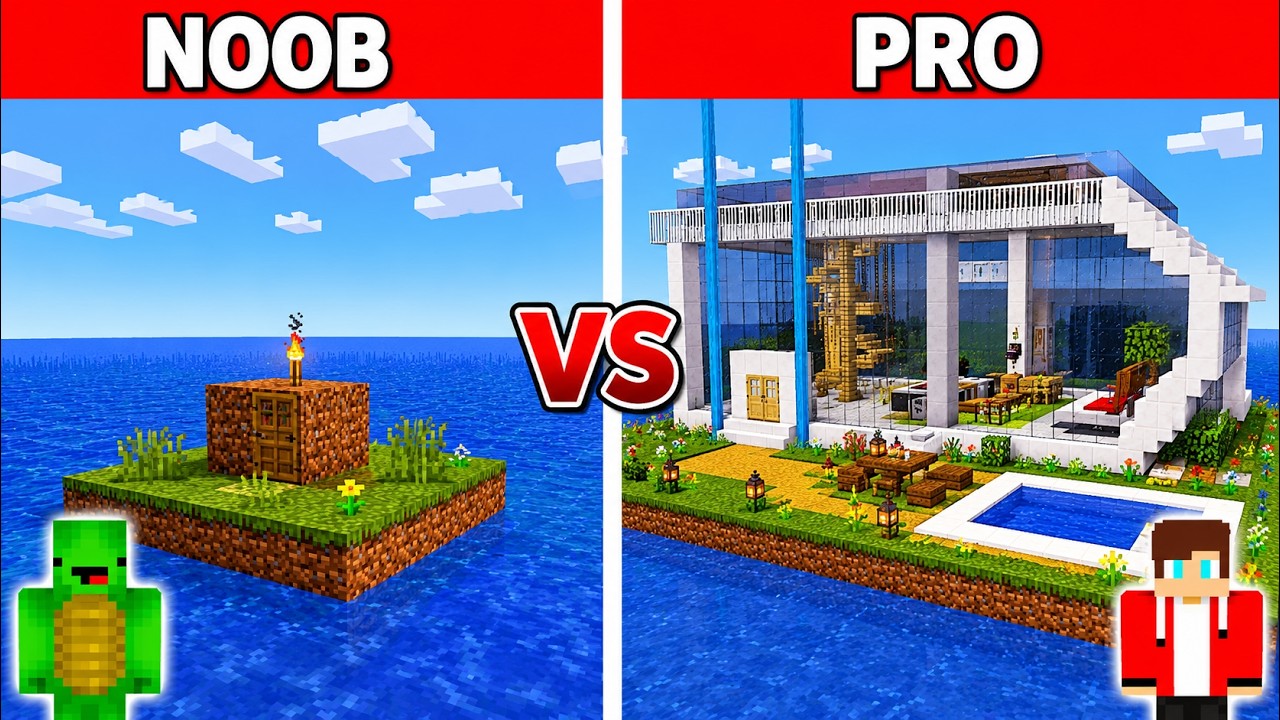 NOOB vs PRO: WATER HOUSE BUILD CHALLENGE in Minecraft