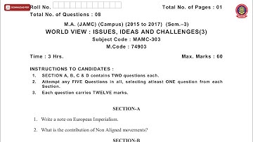 MA JAMC 1ST SEM WORLD VIEW ISSUES IDEAS AND CHALLENGES 3RD MAY 2019 | PTU