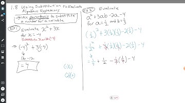 Part 1.8 – Using Substitution to Evaluate Algebraic Expressions
