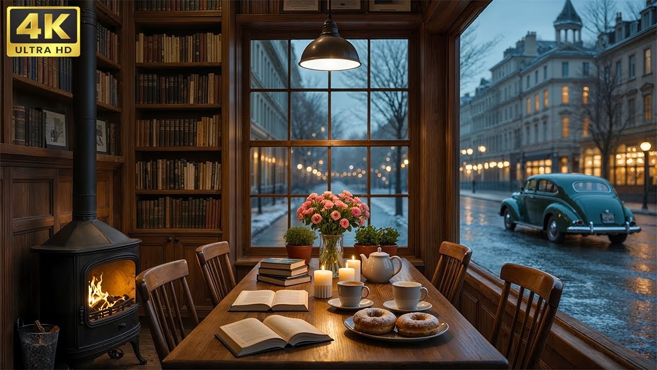 Exquisite Winter Jazz ☕ Quiet Coffee Shop Ambience with Gentle Snowfall for Study & Work