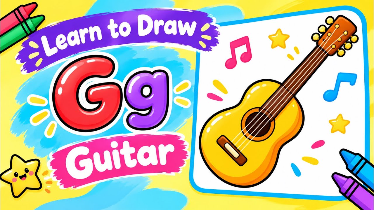 🎸 Learn to Draw a Guitar, Write “Guitar” and Learn Colors | Easy