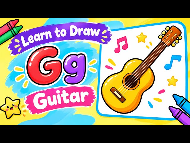 🎸 Learn to Draw a Guitar, Write “Guitar” and Learn Colors | Easy