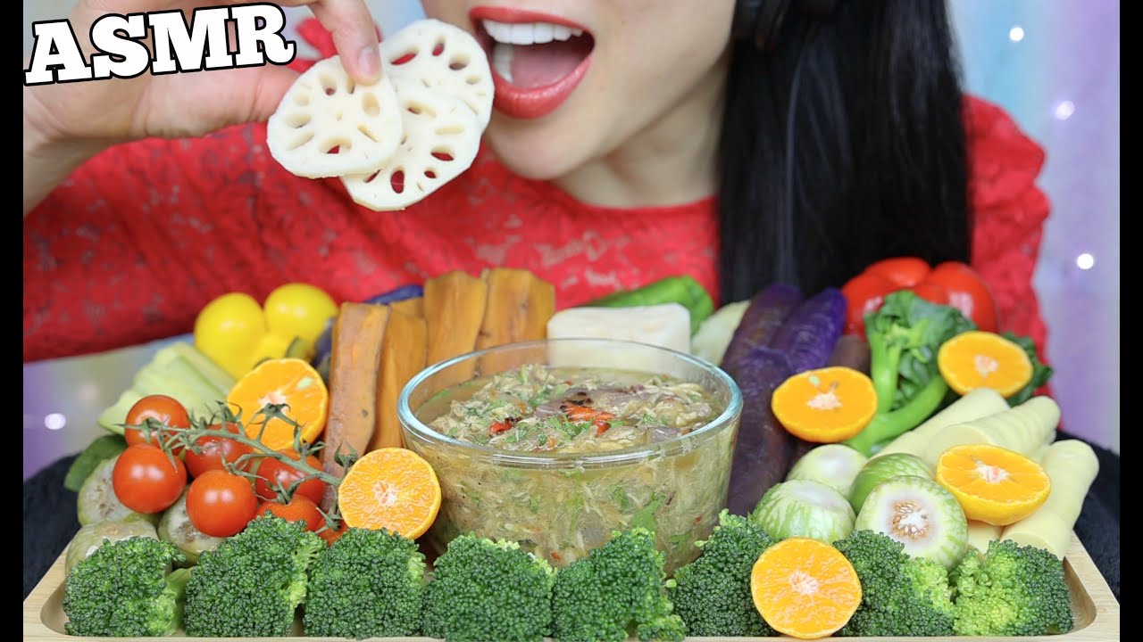 ⁣ASMR SPICY THAI TUNA DIPPING SAUCE + VEGGIES PLATTER (EATING SOUNDS) NO TALKING | SAS-ASMR