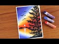 Simple Oil pastel Sunset painting for beginners | Easy Oil Pastel Drawing