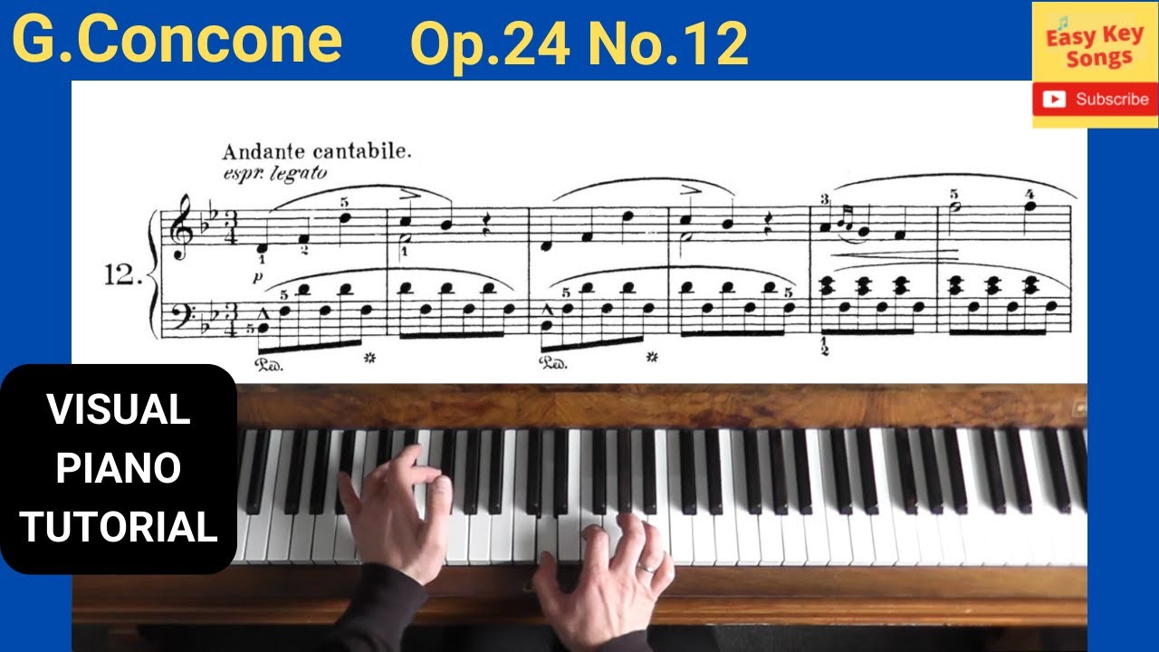 G.Concone Etude No.12 Op.24 from 25 Melodic Studies. Easy and Progressive. Piano Tutorial