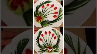 Tomato Rose Garnish #VegetableCarving #CucumberGarnish