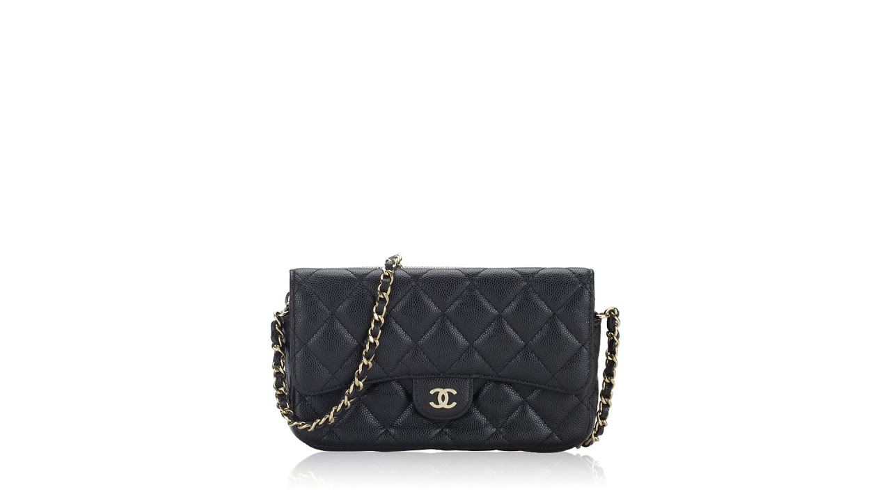 BRAND NEW ! Chanel Black Caviar Classic Flap Phone Holder with Chain Gold  Hardware (U8UTGLT6) - The Attic Place