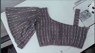 फिल्मी स्टाइल ब्लाउज डिजाइन || One side sleeve blouse design cutting and stitching ||