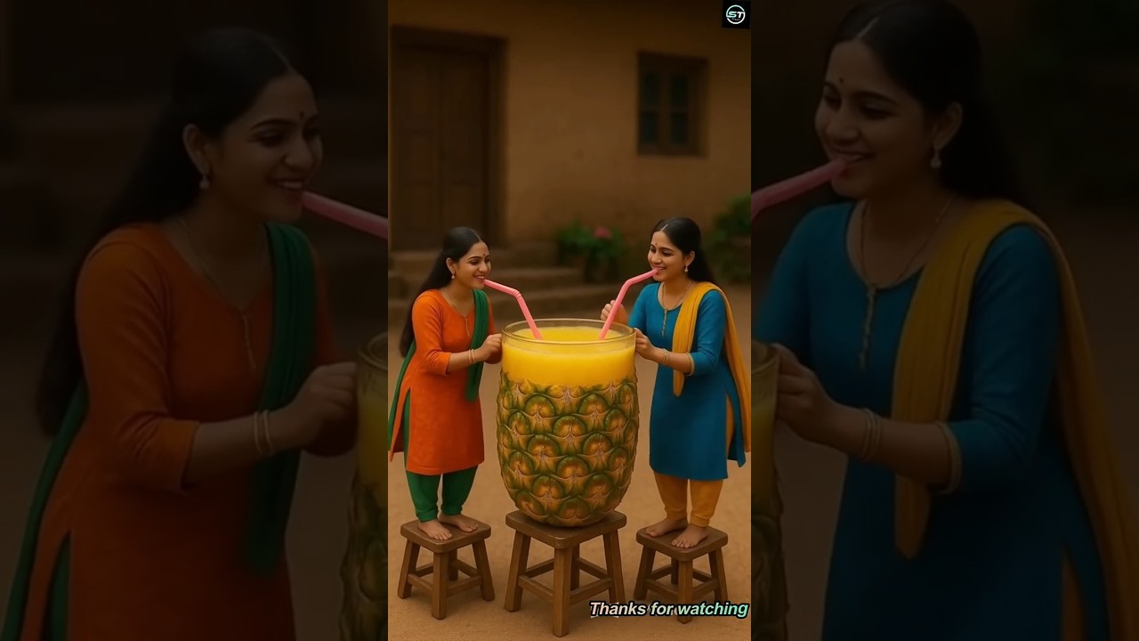 Tiny Women Making Pineapple Juice 