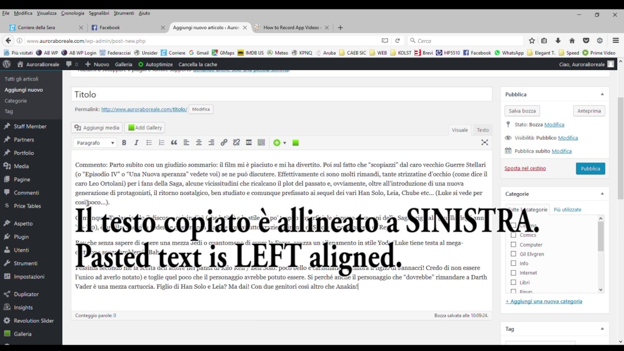 Wordpress Tutorial Come Giustificare Il Testo Dalla Versione WP 4 7 