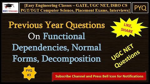 Part 3 DBMS UGC NET CS IT Previous Year Questions | #PYQ | FD, Normal Form, Finding Key | #GATE2021