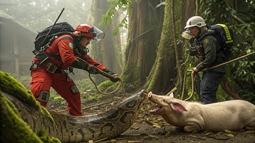 Courageous Rescue Team Fights Giant Python to Save Innocent Woman and Pig