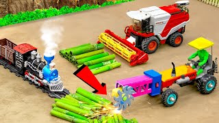 Diy tractor making mini Bulldozer rescues Train | diy mini Tractor transporting Bamboo