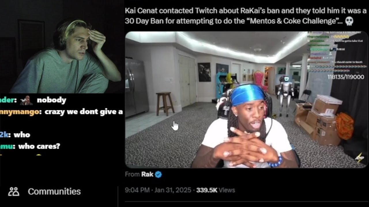 xQc Reacts to Kai Cenat Asking Twitch about Rakai's Ban & The Reasoning ...
