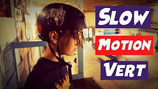 Slow Motion Vert / Skateboard session Backside Air over coping / Beginning Stages