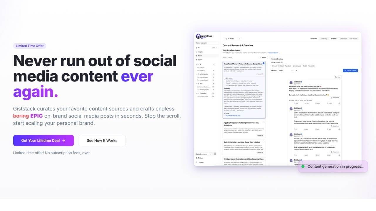 Giststack Review: AI-Driven Social Media Content Made Easy with Lifetime