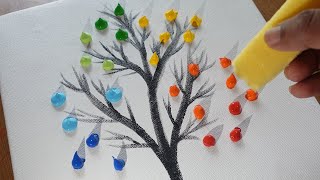 Easy 3 step rainbow tree Painting in 5 minutes / Easy painting for beginners