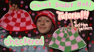 Crochet checkered bucket hat tutorial! (Beginner friendly!)