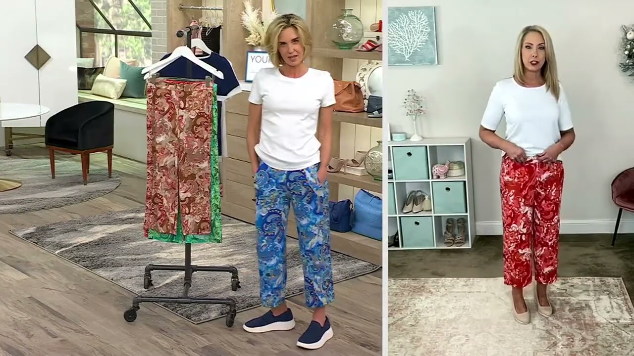 Susan Graver Printed Liquid Knit Pull-On Crop Pants on QVC 