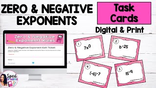 Zero and Negative Exponent Print Task Cards Digital Self Checking Task Cards Google Forms