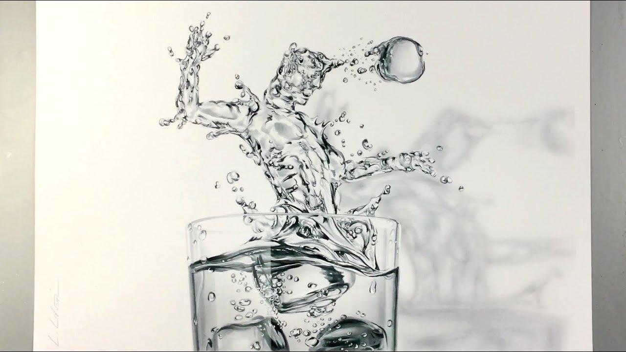 Realistic Drawing Glass With Water Splash Soccer Player Shape Leonello Calvetti Youtube