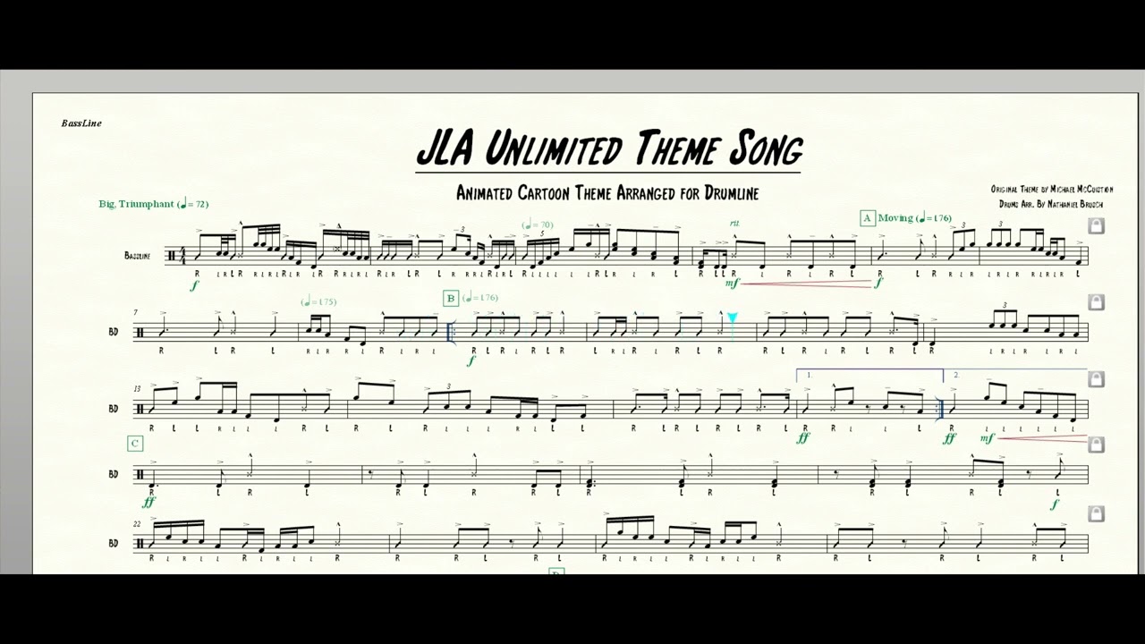 JLA Unlimited Theme Song - Drumline Arrangement (( Bassline Only ))