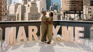 MARRY ME Marquee Light Proposal on New York Rooftop