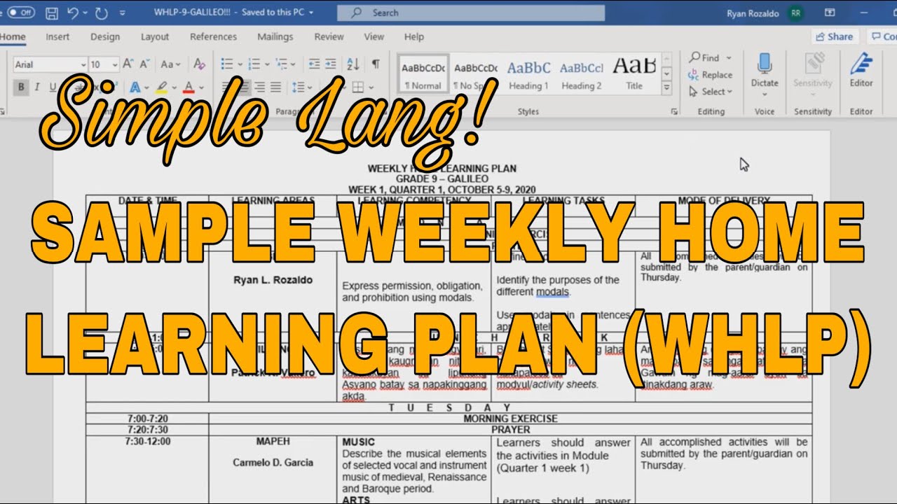 Paano Gumawa ng Weekly Home Learning Plan? - Sample WHLP Quarter 1 Week
