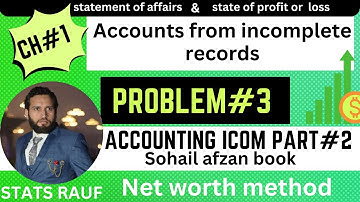 problem3 ch1 accounting icom part2||accounts from incomplete records Sohail Afzal book||statsrauf