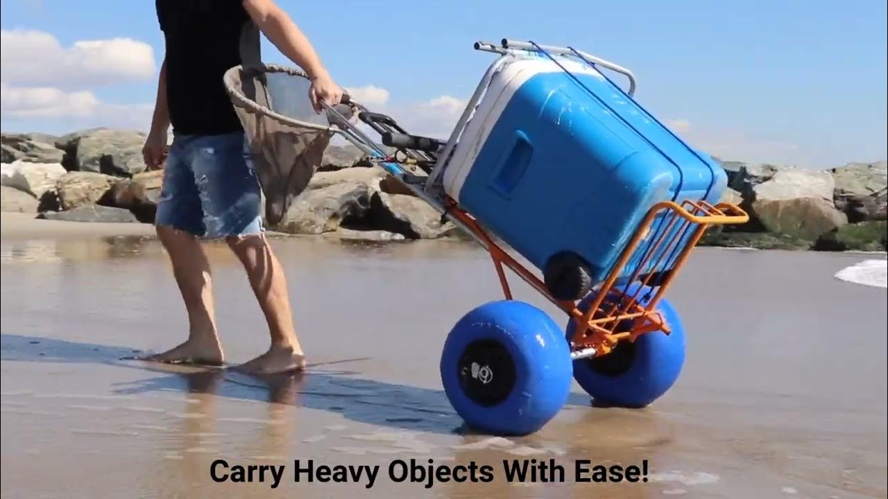 Folding Beach Cart with Balloon Wheels, Rolling Cooler Dolly with Big