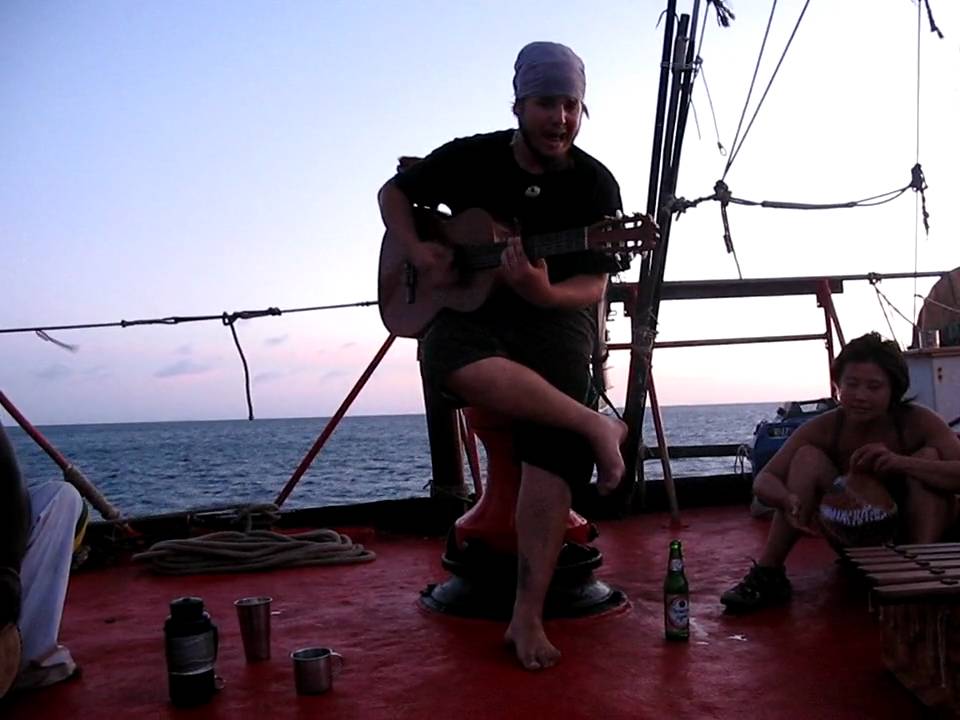 Juan Campos singing on the RV Heraclitus