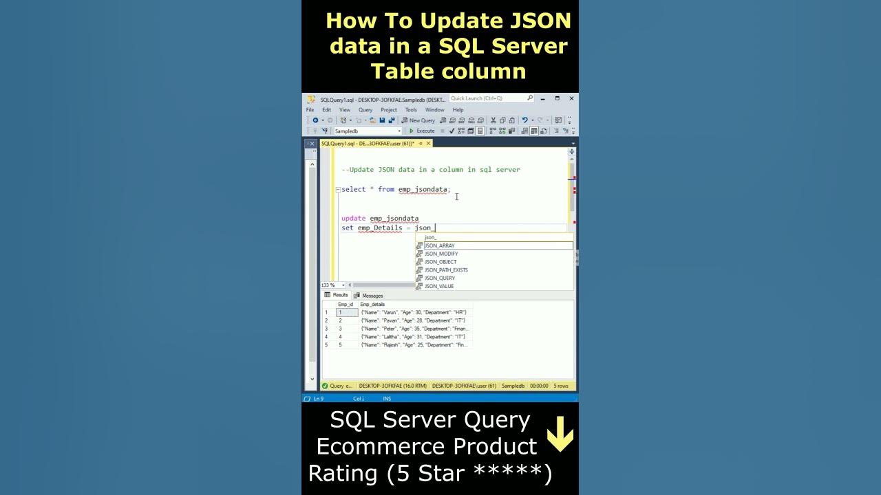 update statement JSON data within a column in sql server query - YouTube