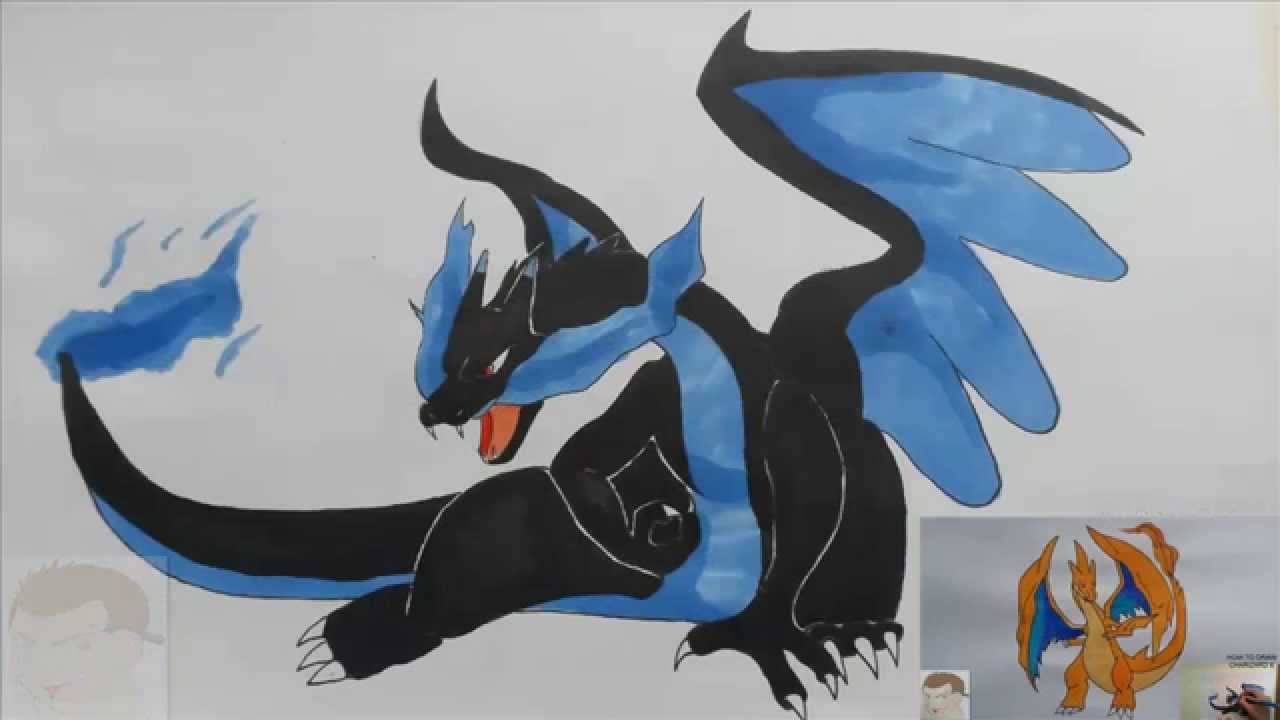 HOW TO DRAW MEGA CHARIZARD X POKEMON STEP BY STEP TUTORIAL FULL COLOR