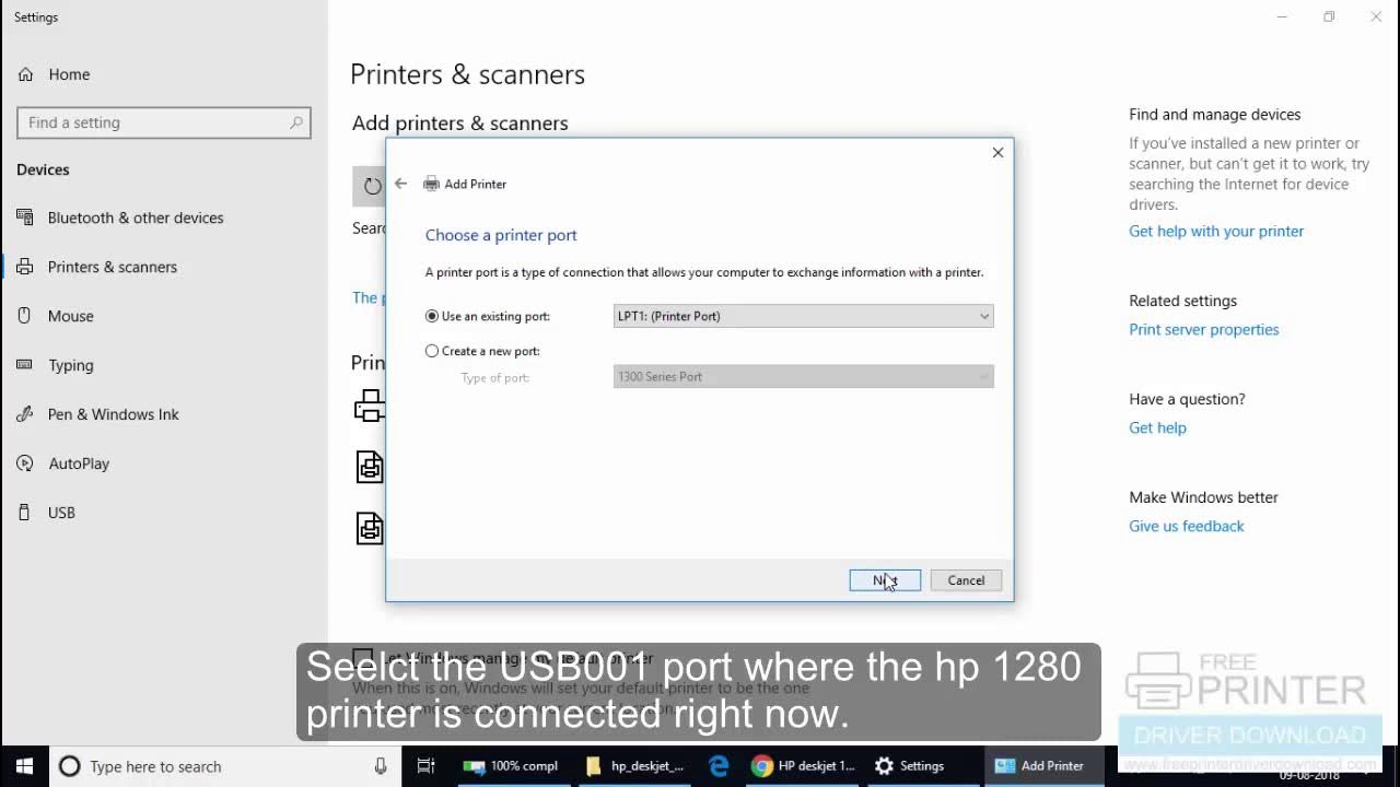 How to install hp Deskjet 1280 printer driver in Windows 10 manually using .inf (Basic Driver