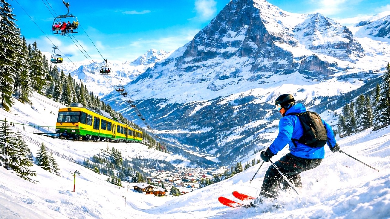 Катание на лыжах в Гриндельвальде 🇨🇭⛷️ Швейцария 4K