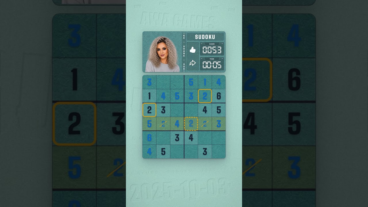 LinkedIn Mini Sudoku #53 solved board for October 3, 2025, 6x6 grid
