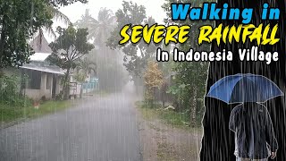 Walking in SUPER Heavy Rain in Indonesia Village  - ASMR Rain Sounds for Sleeping