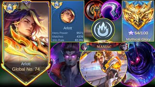 Global arlott perfect gameplay against meta heros in mythical glory rank | Mobile legends