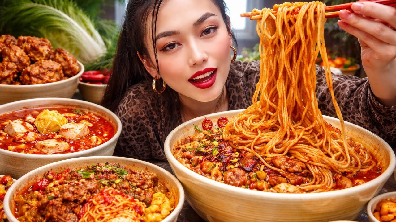 Insane Spicy Noodles Feast 🔥 Giant Bowl Mukbang ASMR 