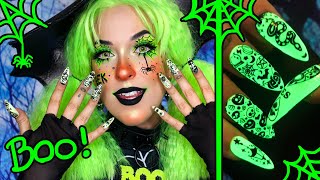 GLOW IN THE DARK HALLOWEEN NAILS Using worlds glowiest pigment